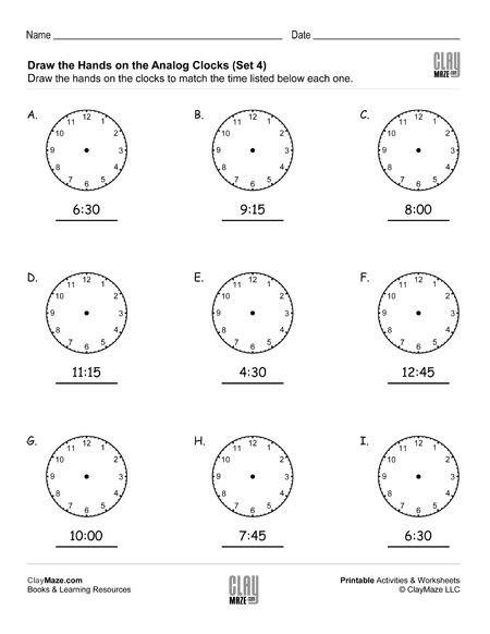 draw the hands on the analog clocks set 4 childrens homeschool books workbooks supplies and free worksheets