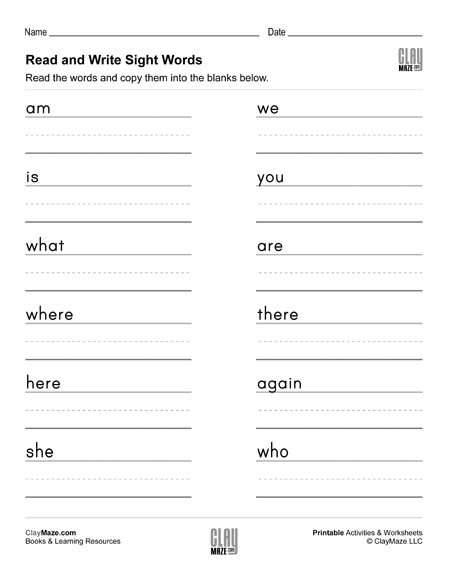 writing sight words worksheets